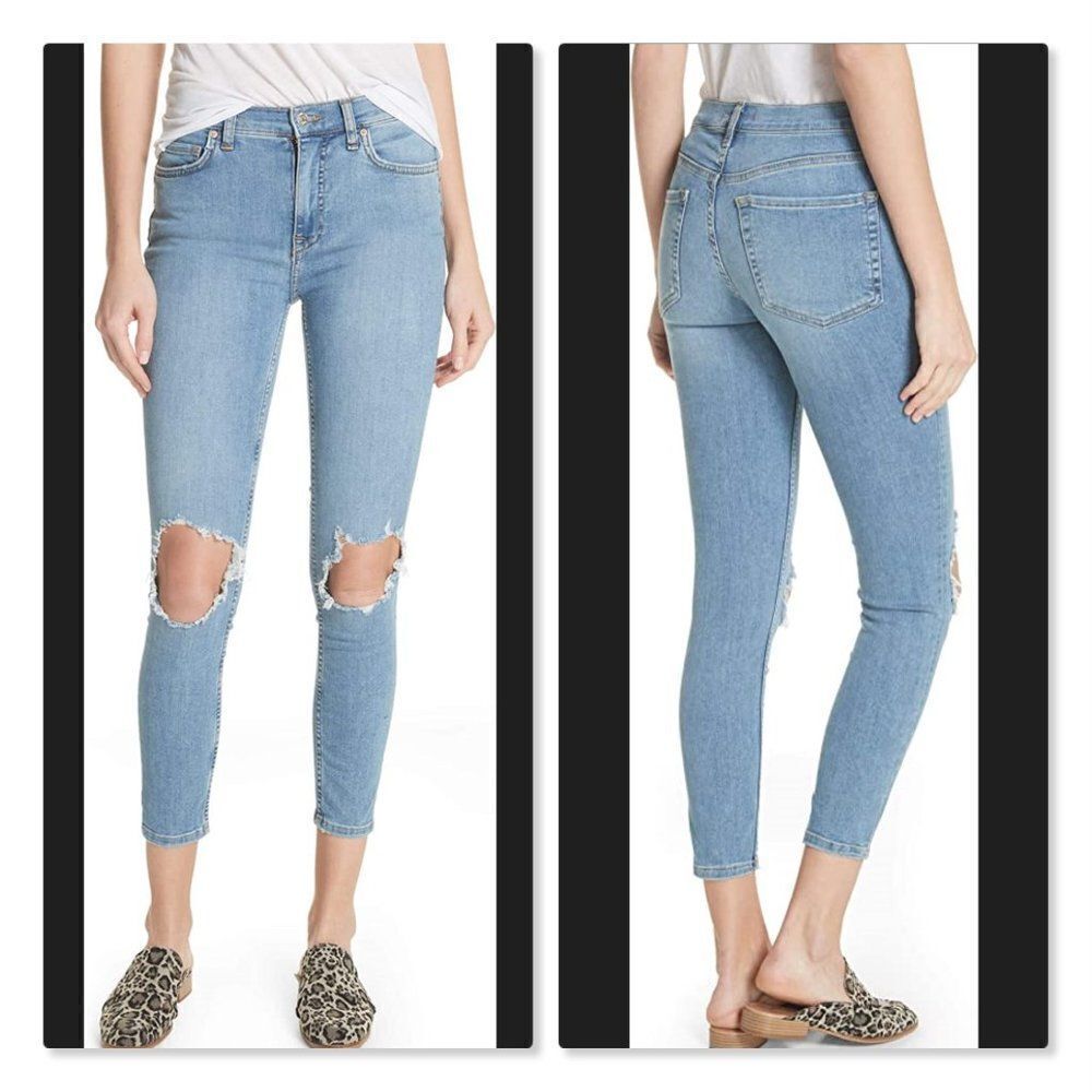 Free People High Rise Busted Knee Skinny Jeans - size 31